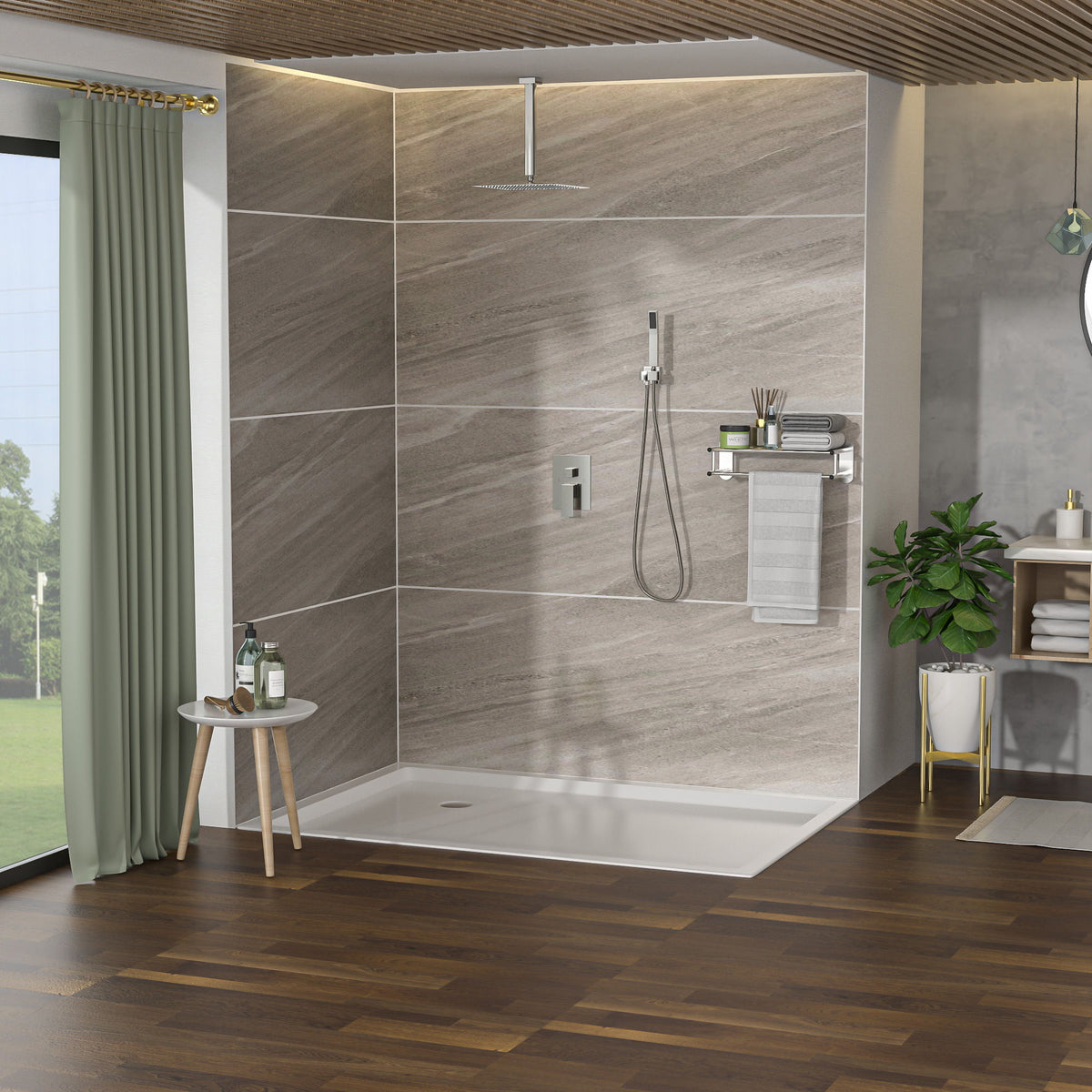 Dual Shower Head System with 12" Square Rain Shower and Valve - Black, Gray, Pearl Silver, Gold