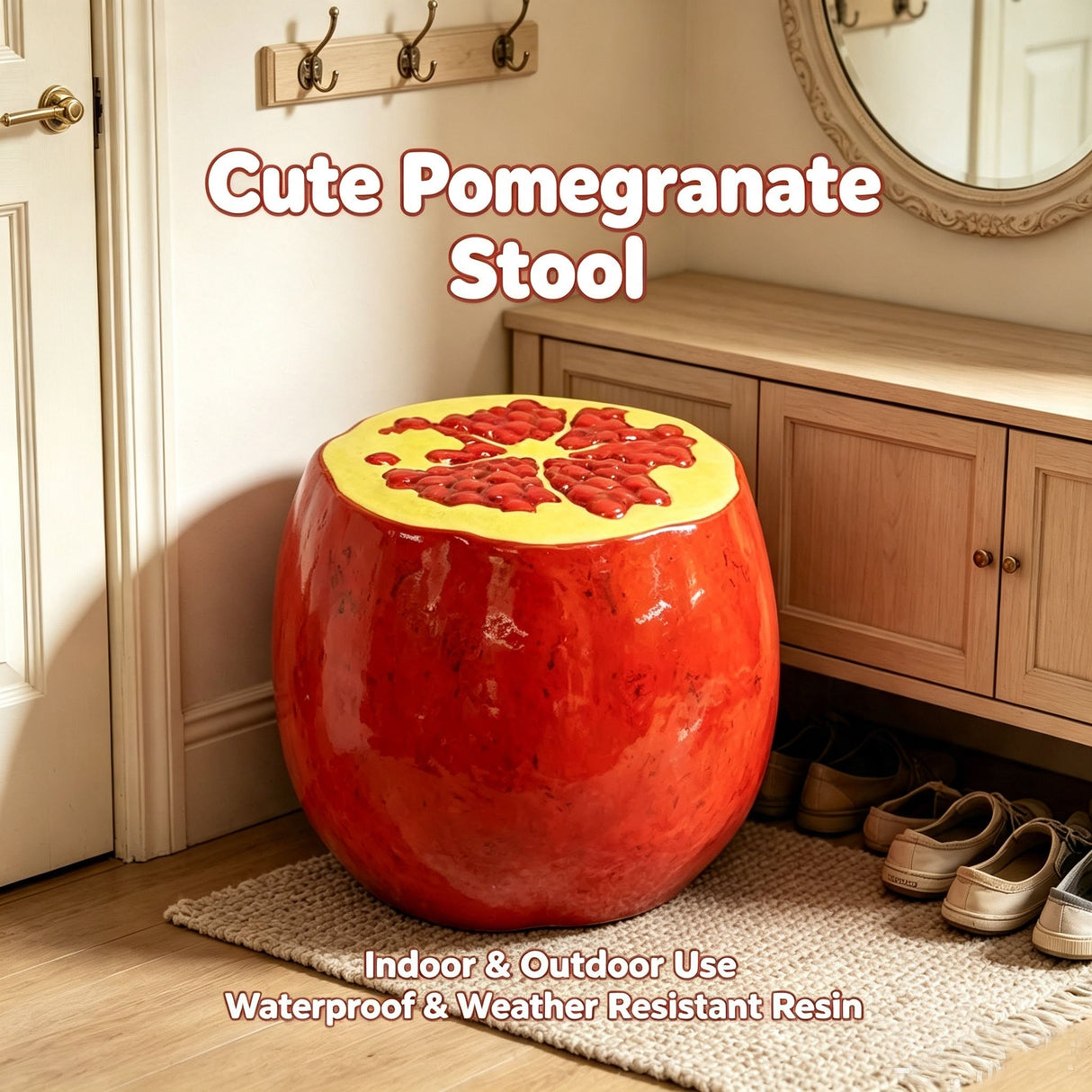 Pomegranate Fruit Stool – 13.4" Oversized Resin Stool