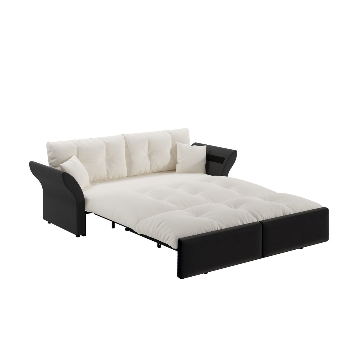 Queen Pull Out 3-in-1 Convertible Sleeper Tufted Sofa & 2 Soft Pillows