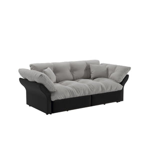 Queen Pull Out 3-in-1 Convertible Sleeper Tufted Sofa & 2 Soft Pillows