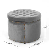 Elegant Round Ottoman Footstool With Studded Rim