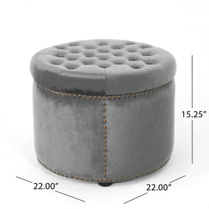 Elegant Round Ottoman Footstool With Studded Rim