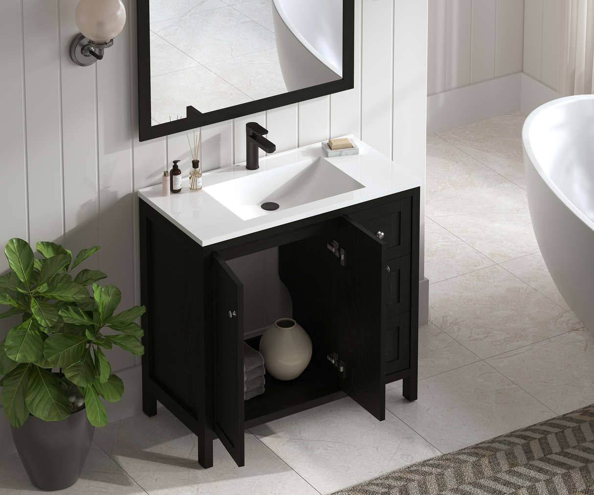 35.5" Modern Bathroom Vanity with Basin