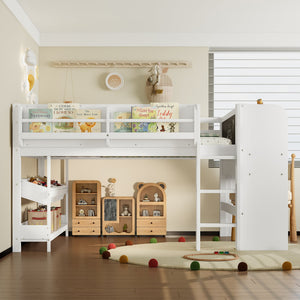 Full Loft Bed with Multi-Storage Bookcases, Boxes and Drawers