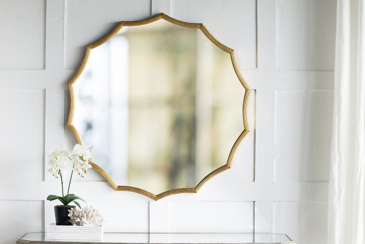 D40' Round Sunburst Wall Mirror with Gold Finish, Wall Decor Mirror for Entryway Bedroom Living Room