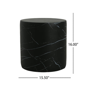 Contemporary Outdoor Lightweight Concrete MGO Side/End Table with Black Marble Finish