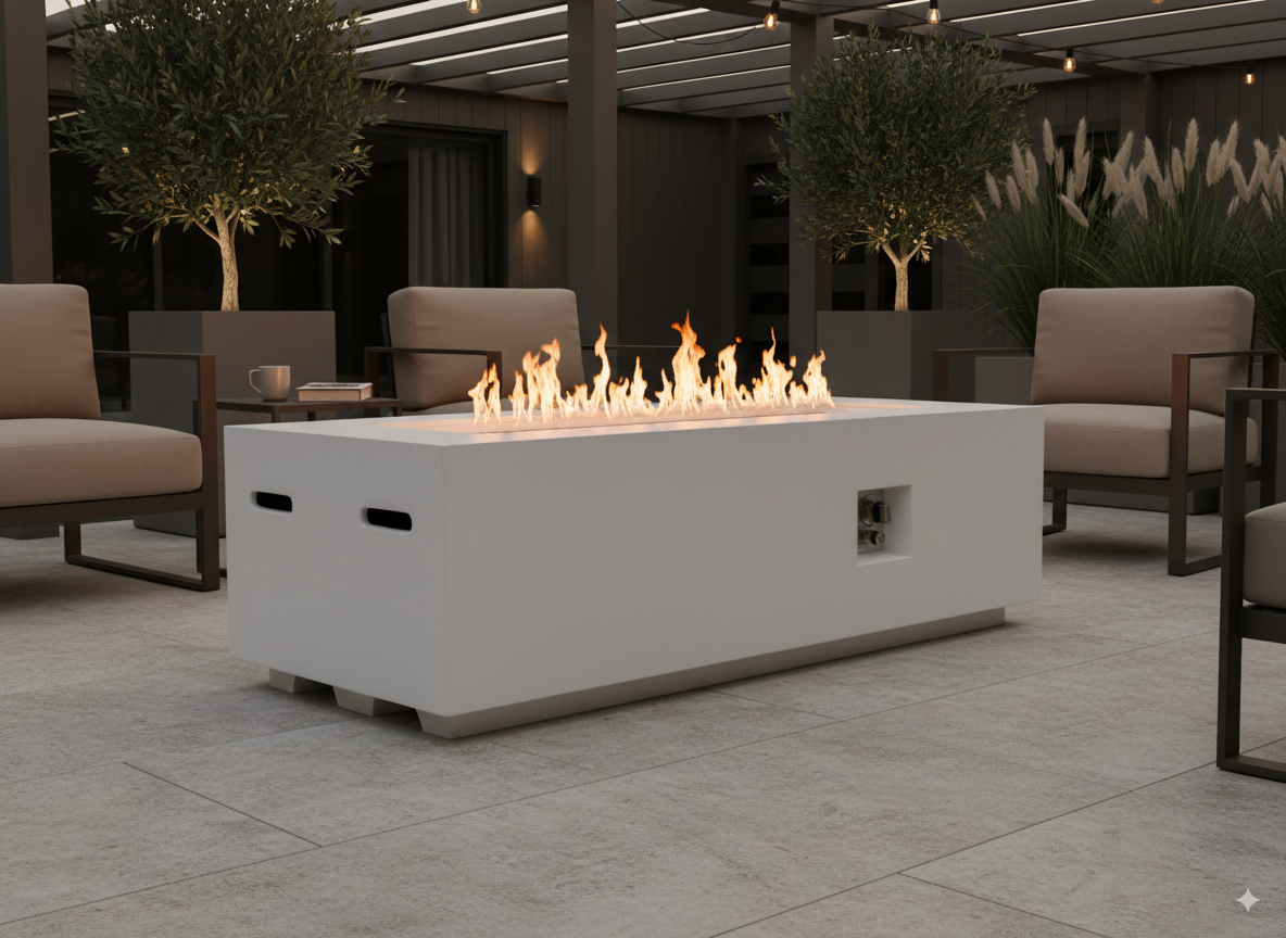 Outdoor Rectangle Propane Fire Pit Table 60 Inch, White