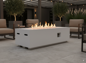 Outdoor Rectangle Propane Fire Pit Table 60 Inch, White