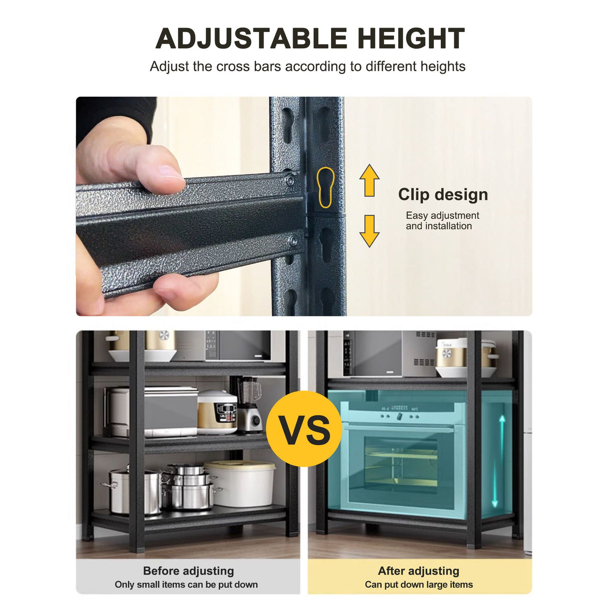 4-Tier Height-Adjustable Storage Rack, Vertical Organizer, Assembly Required - Black