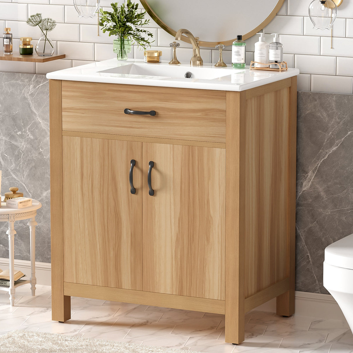 30" Wood Bathroom Vanity with Solid Wood Frame