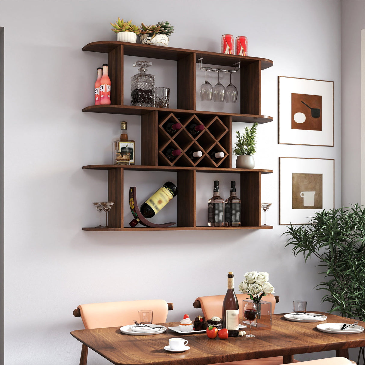 Large Wall Mounted 3 Tier Rustic Bottle Wine Rack