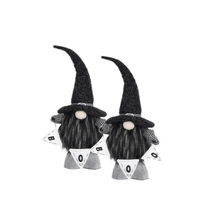Set of 2 Black Fabric Gnomes with 'Boo' Banner