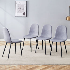 Luxury Simple Chair Linen Cotton High Resilience Dining Chair With Black Metal Legs (Set of 4) - Light Gray
