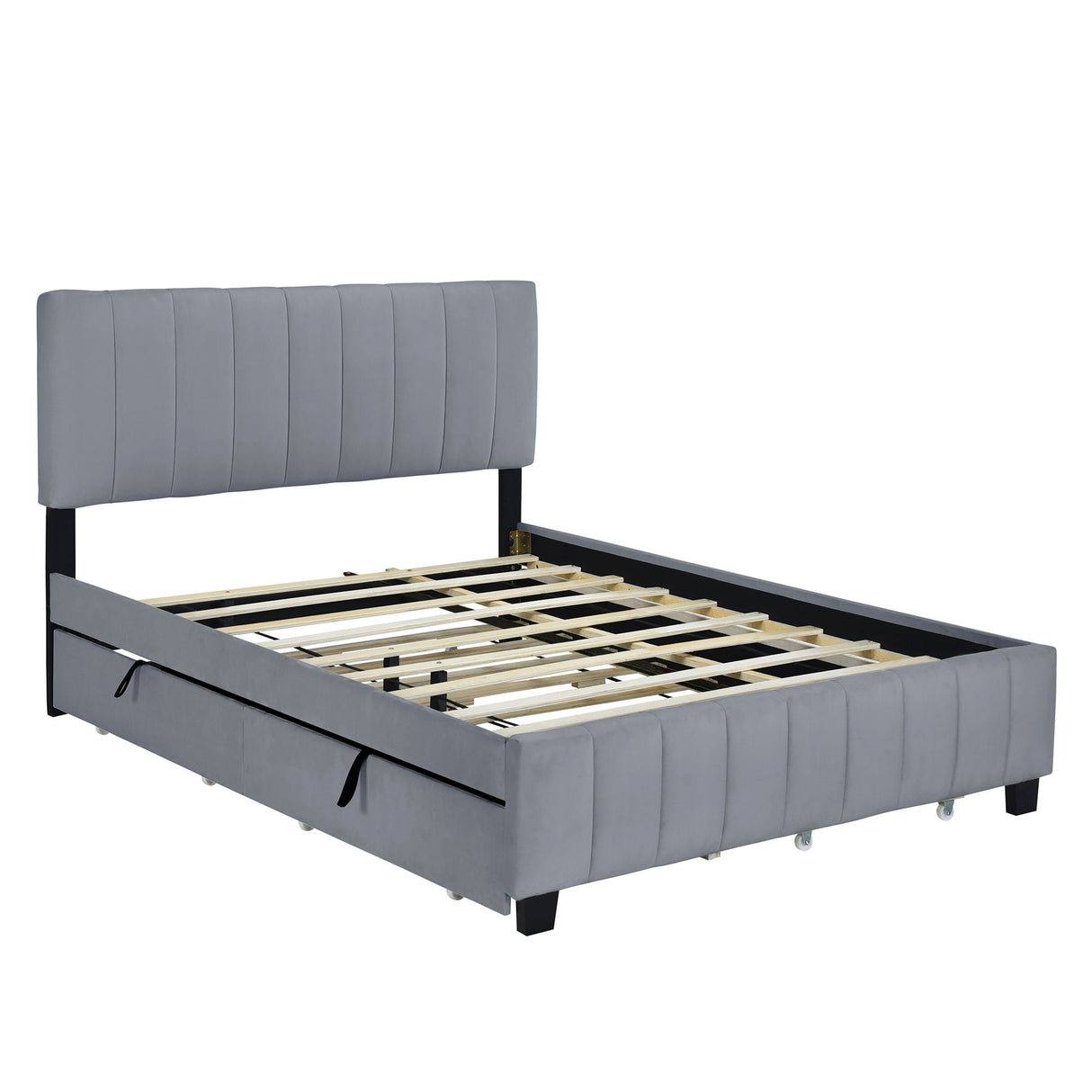 Platform Upholstered Bed with 2 Drawers and Twin Long Trundle