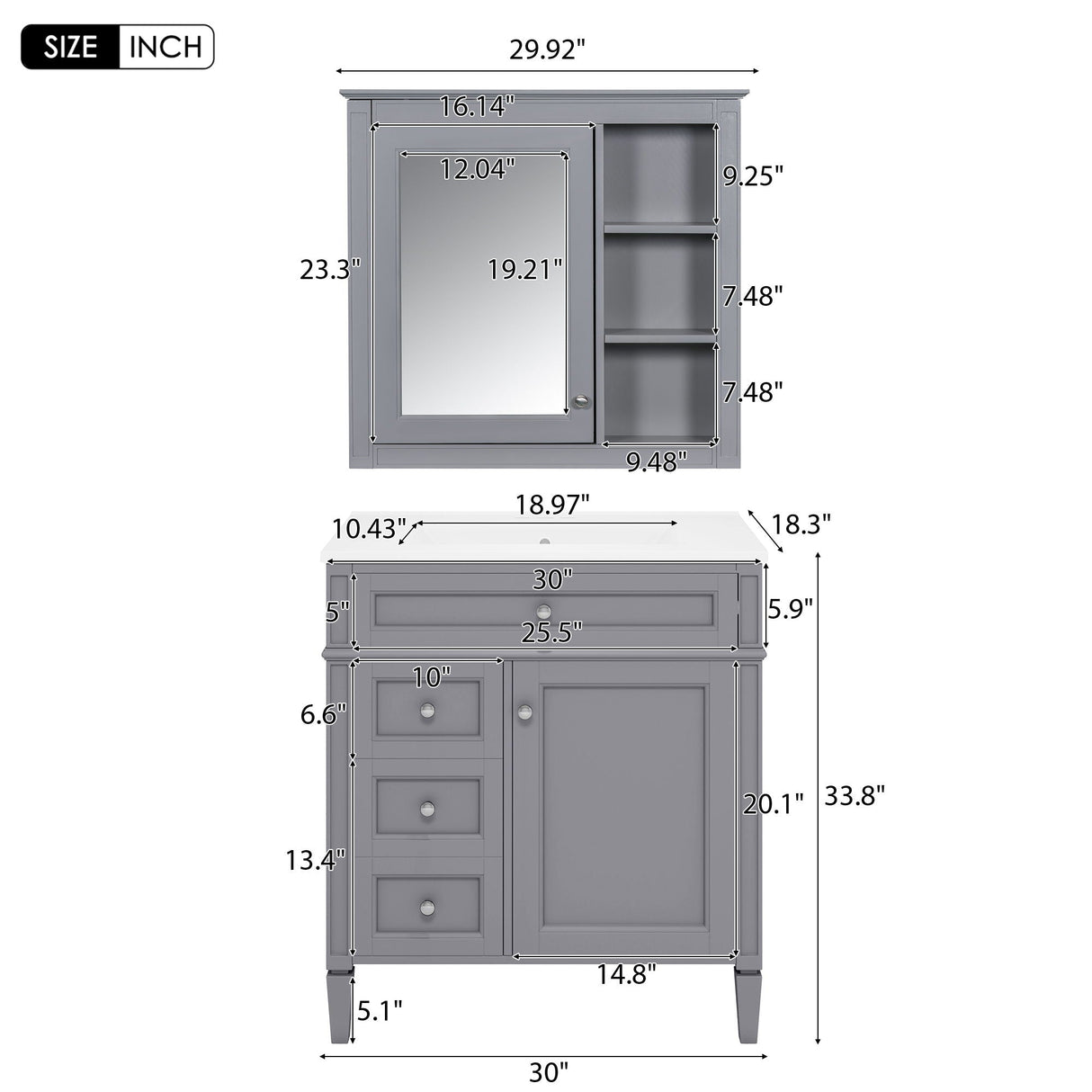 Bathroom Vanity With Medicine Cabinet and Storage