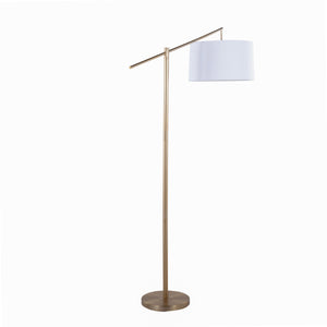 Casper 69' Contemporary Metal Floor Lamp in Gold Metal with Off-White Linen Shade