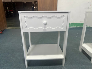 Modern White Nightstand with Drawer and Open Shelf