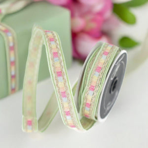 1" Pastel Border Ribbon: Green (10 Yards)