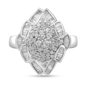 14K White Gold 7/8 Cttw Round and Baguette-Cut Diamond Cluster Ring (H-I Color, SI2-I1 Clarity)
