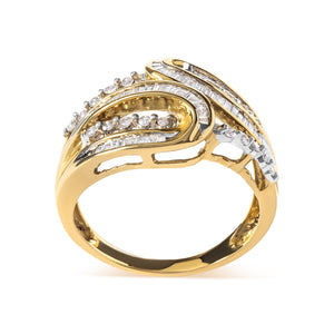 10K Yellow Gold 1/2 Cttw Round and Baguette cut Diamond Open Space Bypass Ring (H-I Color, SI2-I1 Clarity) - Ring Size 7