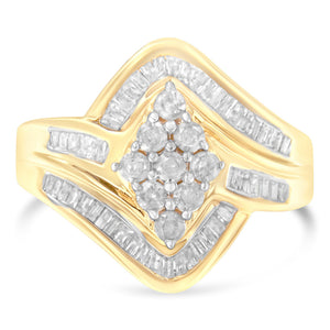 10K Yellow Gold Diamond Bypass Cluster Ring (1 Cttw, I-J Color, I2-I3 Clarity) - Size 7