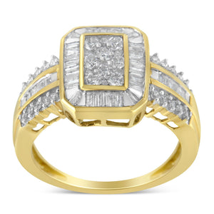 10K Yellow Gold Round and Baguette-Cut Diamond Cocktail Ring (1.0 Cttw, H-I Color, SI2-I1 Clarity)