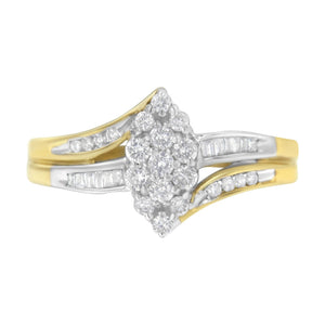 10K Yellow and White Gold 1/2 Cttw Diamond Marquise Shaped Cluster Split Shank Ring (H-I Color, SI2-I1 Clarity)