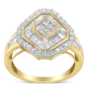 10K Yellow Gold Round and Baguette-Cut Diamond Cocktail Ring (1.0 Cttw, I-J Color, I1-I2 Clarity)
