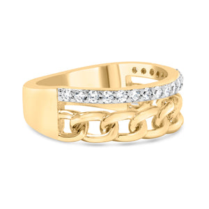 10K Yellow Gold 1/5 Cttw Diamond Cuban Link Ring Band (I-J Color, I2-I3 Clarity) - Size 7