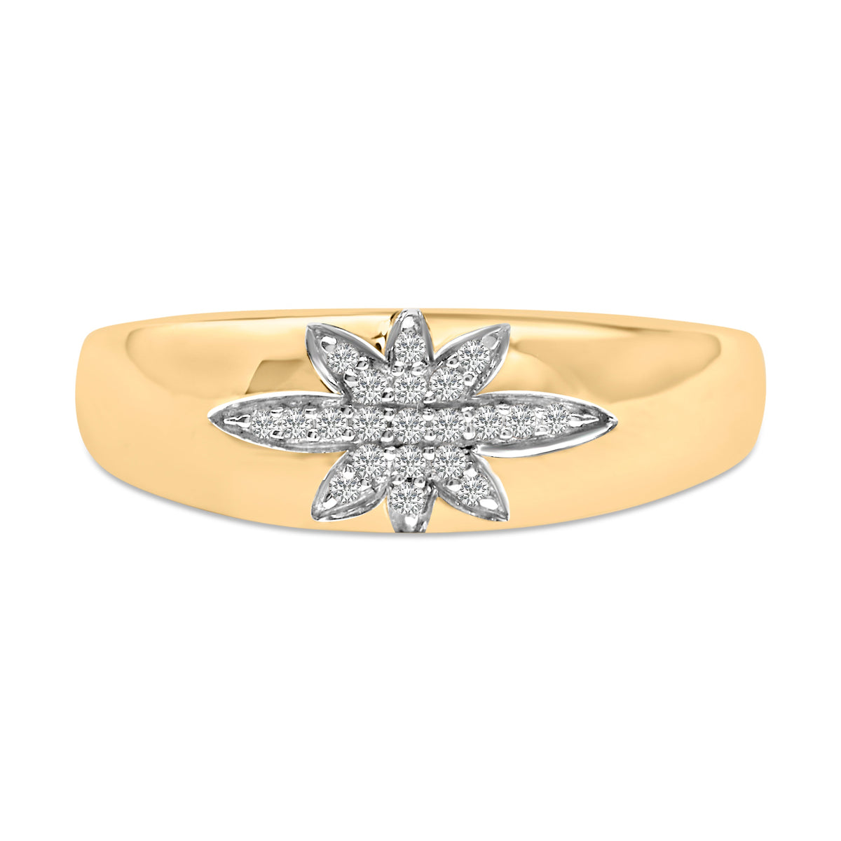 18K Yellow Gold 1/10 Cttw Diamond Star Burst Inlay Ring