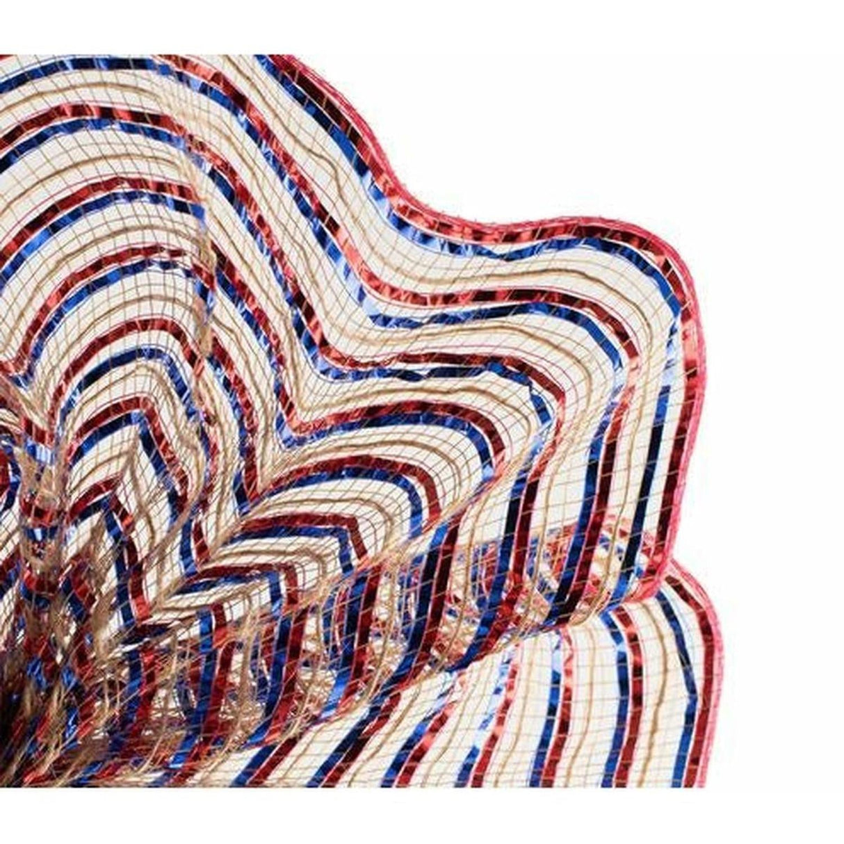 10" All Foil Thin Stripes Mesh Ribbon: Red, Natural, Blue (10 Yards)