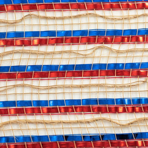 10" All Foil Thin Stripes Mesh Ribbon: Red, Natural, Blue (10 Yards)