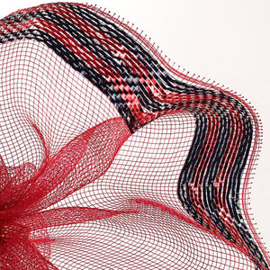 10" Border Stripe Metallic Mesh Ribbon: Red/Black (10 Yards)