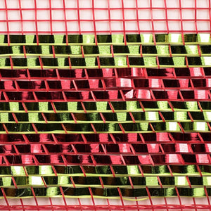 10" Border Stripe Metallic Mesh Ribbon: Red/Lime Green (10 Yards)