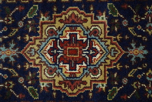 10 feet runner Hand knotted Mustard, Blue and Brown Traditional wool area rug