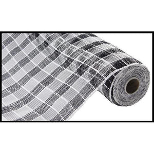 10" Metallic Check Mesh Ribbon: Black & White Plaid (10 Yards)