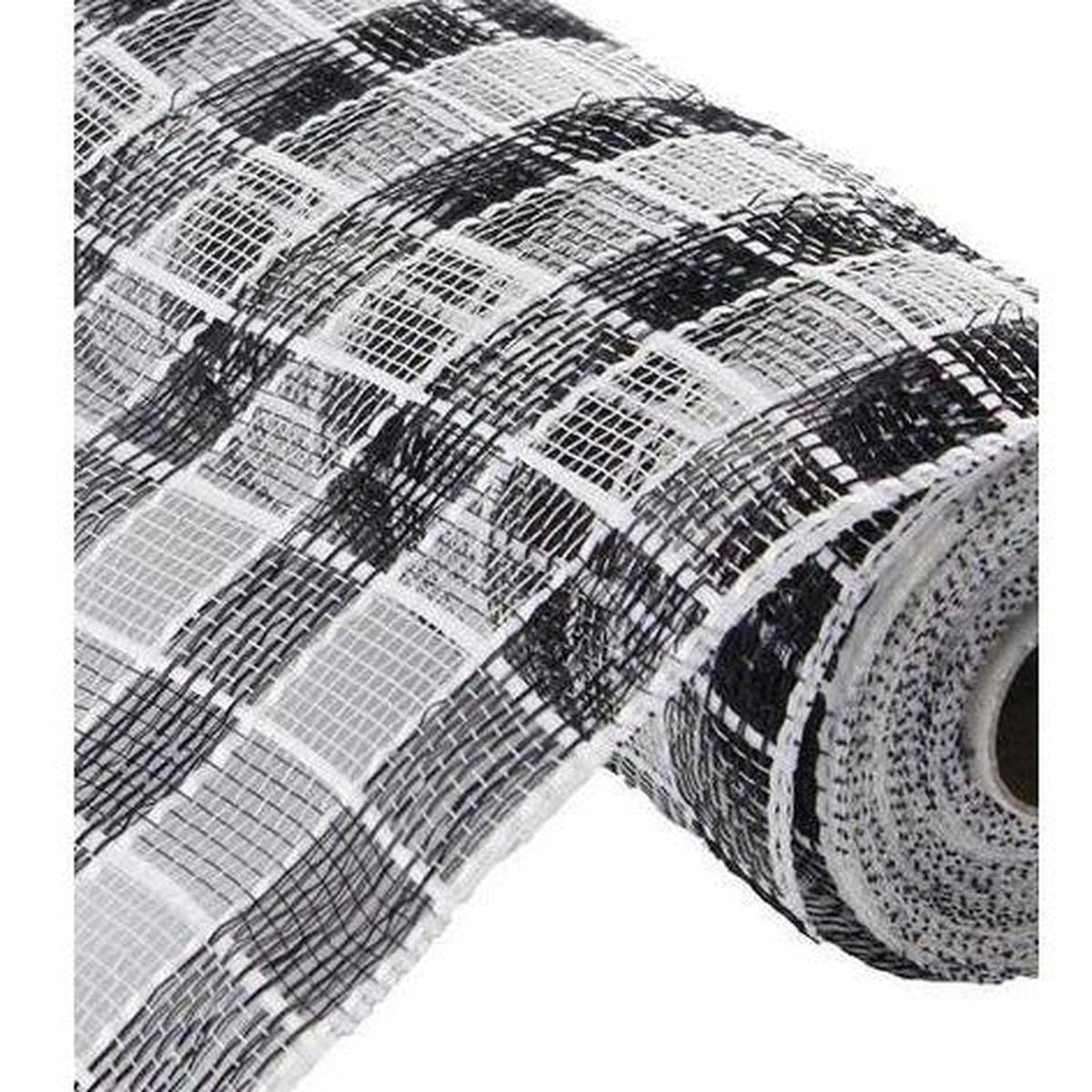 10" Metallic Check Mesh Ribbon: Black & White Plaid (10 Yards)