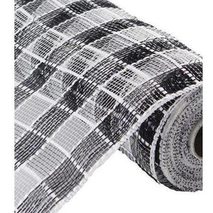 10" Metallic Check Mesh Ribbon: Black & White Plaid (10 Yards)