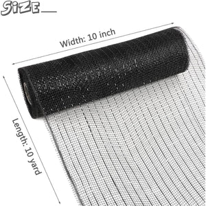 10" Metallic Black with Black Foil Mesh Ribbon (10 Yards)