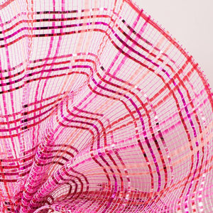 10" Vertical Foil Plaid Mesh Ribbon: Pink and Red (10 Yards)