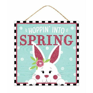 10" Wooden Sign: Hoppin Into Spring