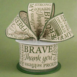 2.5" Army Ribbon: Army Green & Natural (10 Yards)