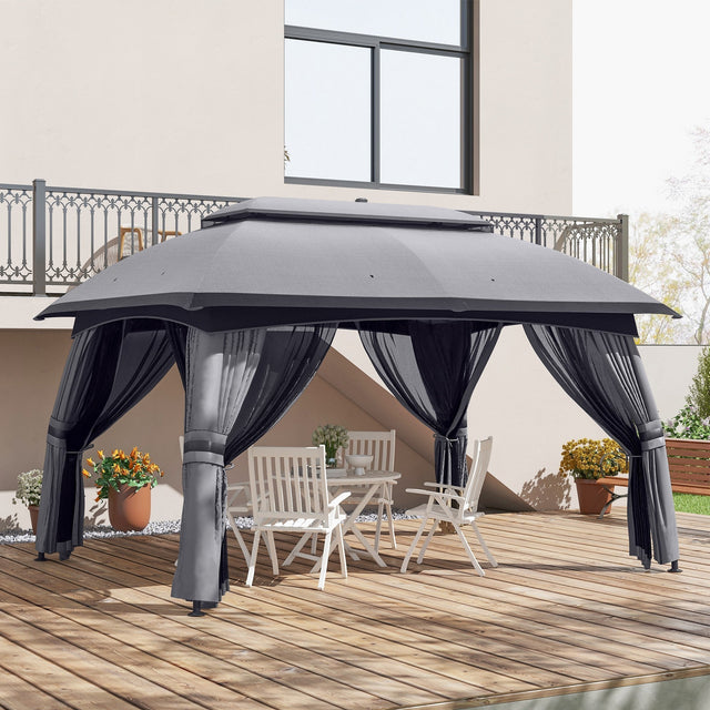 10'-x-13'-patio-gazebo,-outdoor-gazebo-canopy-shelter-with-netting,-vented-roof,-dark-gray-Canopies-&-Gazebos