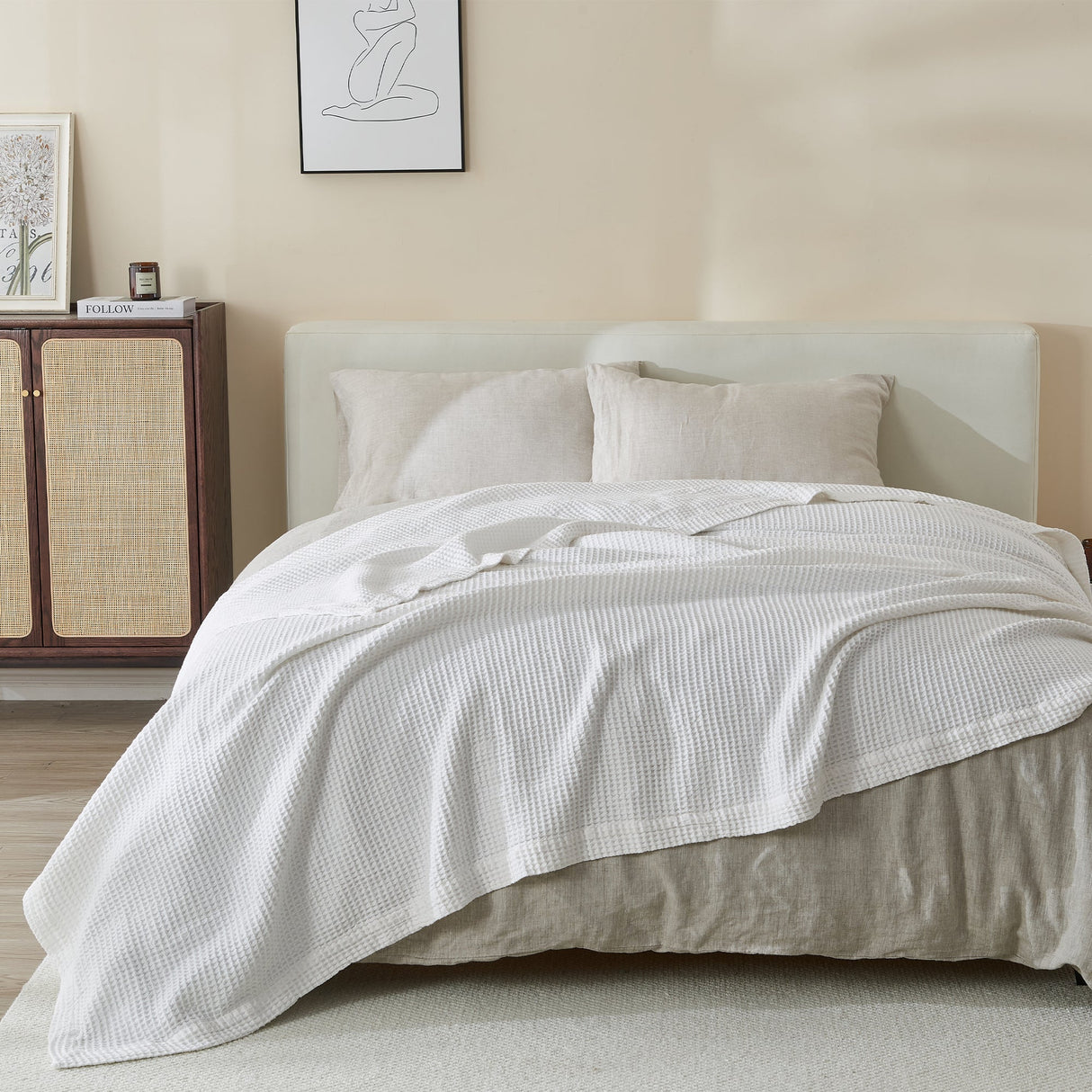 100%-cotton-all-season-lightweight-waffle-weave-knit-throw-blanket,-white-Throw-Blankets