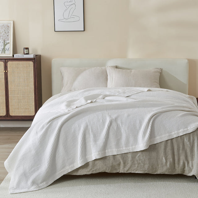 100%-cotton-all-season-lightweight-waffle-weave-knit-throw-blanket,-white-Throw-Blankets