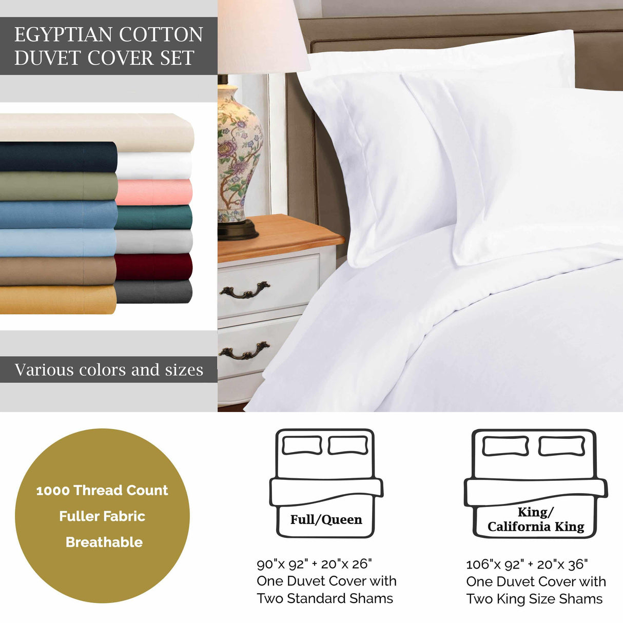1000 Thread Count Egyptian Cotton Solid Duvet Cover Set - Egyptian Cotton Duvet Cover Set by Superior