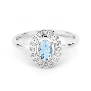 0.44 Carat Genuine Aquamarine and White Diamond 14K White Gold Ring