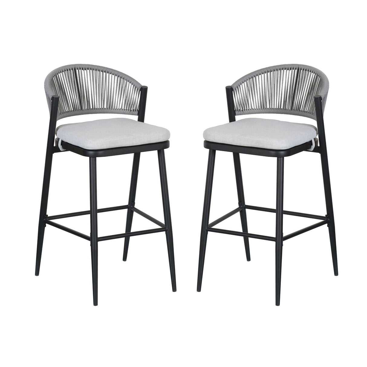 Outdoor Bar Height Metal Frame Counter Stools With Scallop Shaped Backrest & Water Resistant Cushions