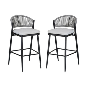 Outdoor Bar Height Metal Frame Counter Stools With Scallop Shaped Backrest & Water Resistant Cushions