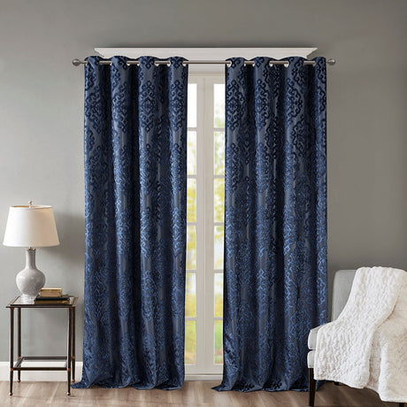 Knitted jacquard damask total blackout grommet top curtain panel (only 1 pc panel)